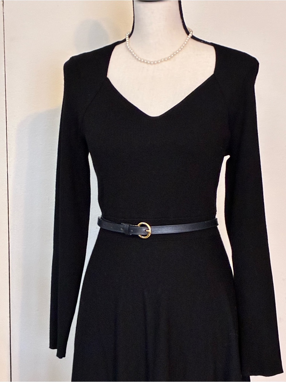 Black Knit Sweetheart Neckline, Sweater Dress by Talbots-Fit and Flare
